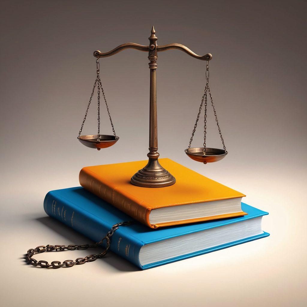 A symbolic representation of justice transforming from darkness to light, featuring a broken chain on one side and a balanced scale on the other, reflecting the ethical evolution of punishment practices. Emanating rays of hope and understanding, with contrasting shadows illustrating the past and bright colors symbolizing future reform. A book with an open cover rests in the foreground, signifying knowledge and awareness. vibrant colors. super-realistic.